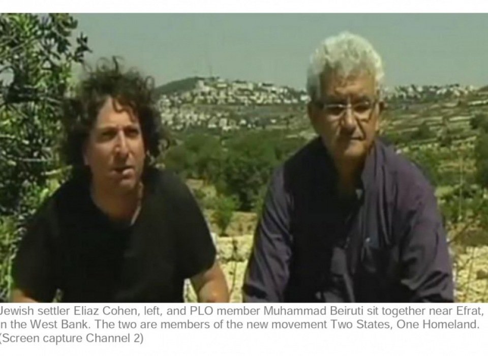 Jewish settler Eliaz Cohen, left, and PLO member Muhammad Beiruti